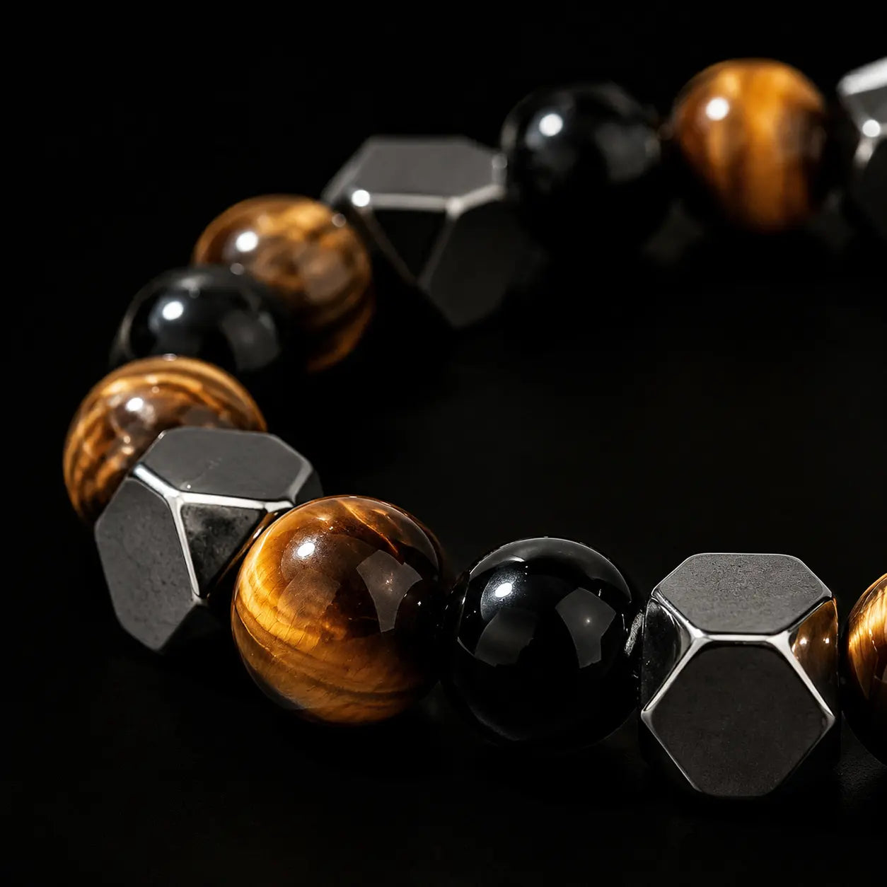 Handmade Tiger Eye & Hematite Bracelet for Men – Strength, Balance & Protection