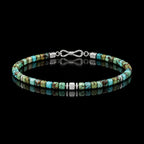Natural turquoise cube bracelet with S925 silver center, shown in a complete front view.