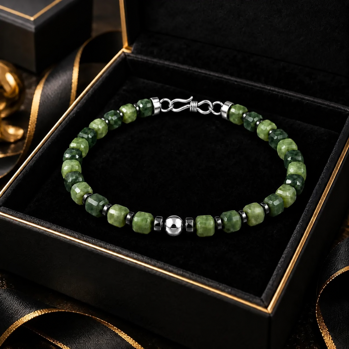 L&X natural nephrite jade hematite bracelet main image 6