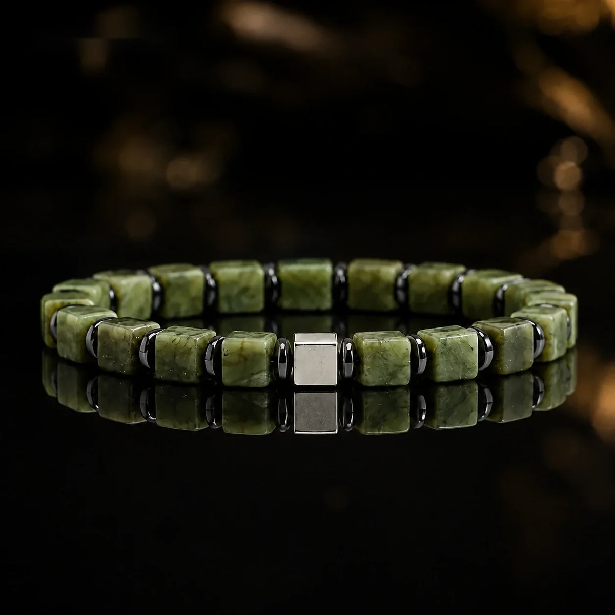 Southern Jade & Hematite Cube Bracelet with S925 Silver