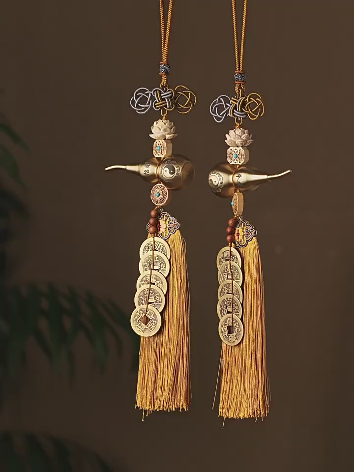 Chinese Taoist gourd pendant jewelry brass peach wood Chinese Taoist jewelry, feng shui jewelry