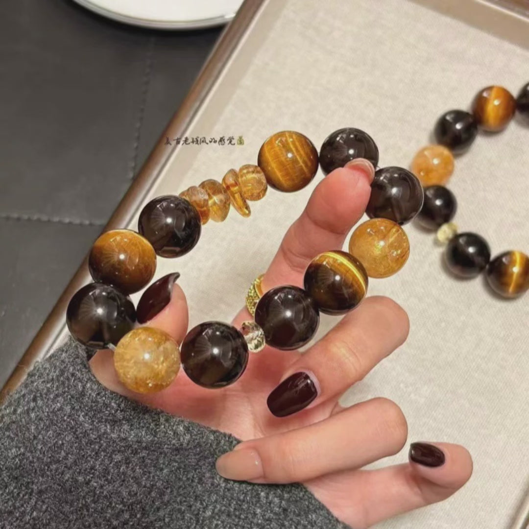 Collector's Edition Tri-Stone Power Bracelet with Tiger's Eye Yellow Jasper & Obsidian