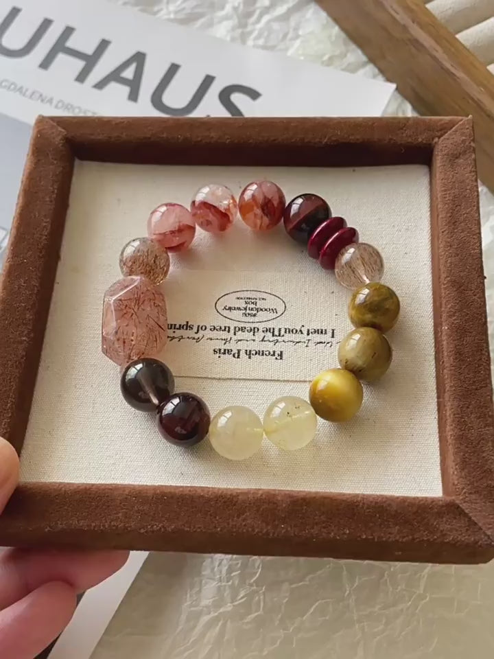 Pink and Yellow Quartz 12mm Lucky Charm Crystal Bracelet for Women