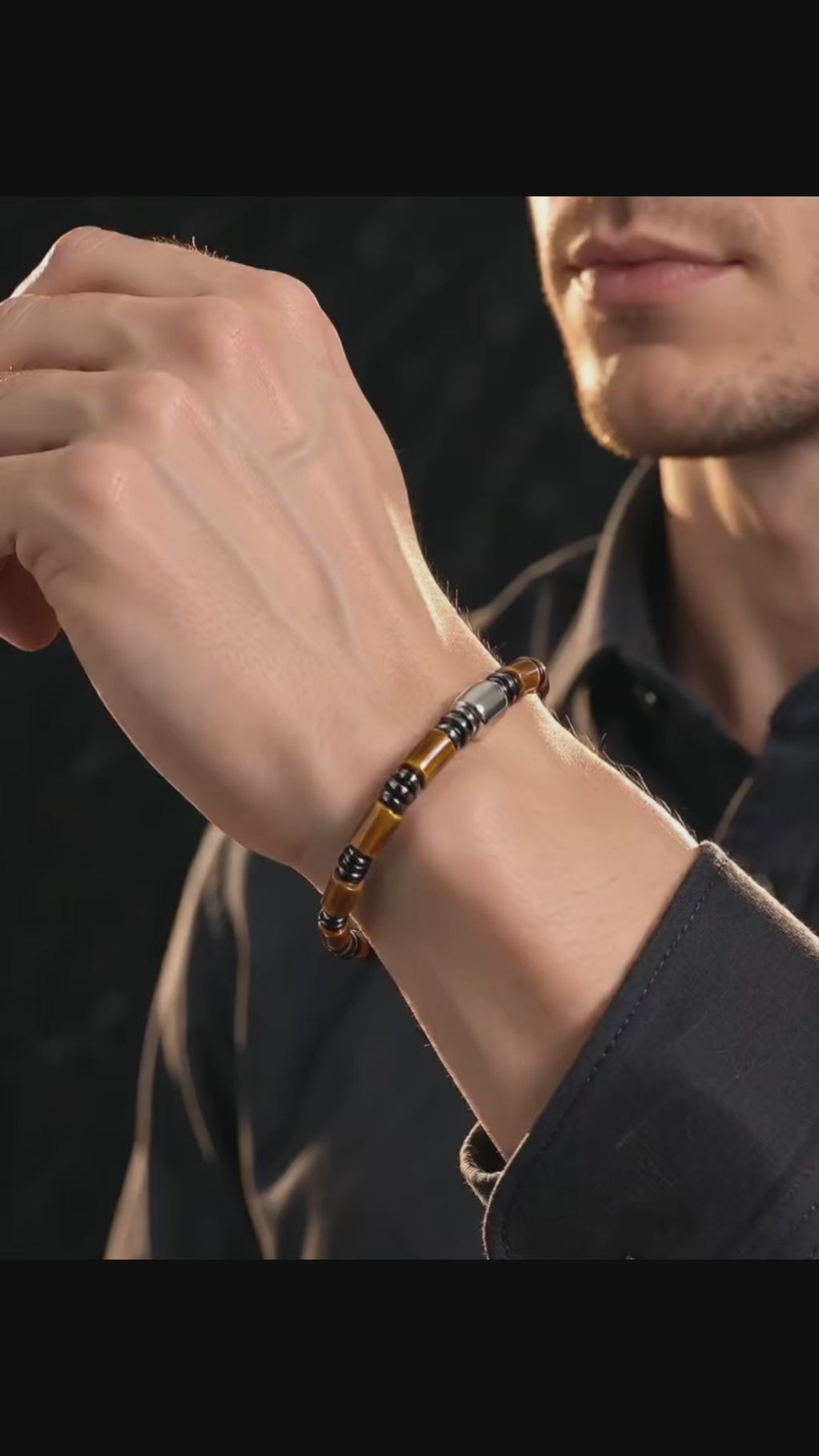 L&X Natural Tiger Eye, Hematite & S925 Silver Bracelet