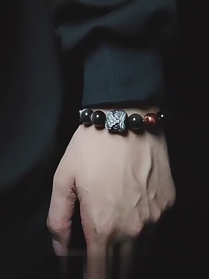 High Quality Obsidian Nature Wealth and Fortune Bracelet Lion Silver Bracelet Jewelrys for men women