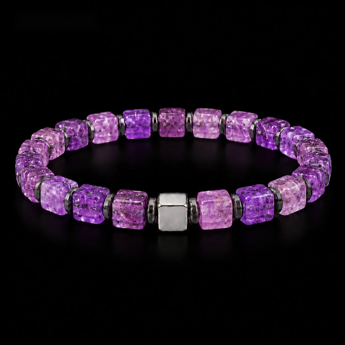 Amethyst Cube & Hematite Bracelet with S925 Silver
