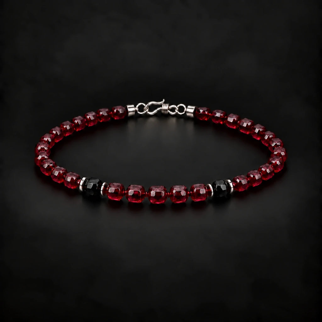 Garnet & Black Obsidian Bracelet with S925 Silver