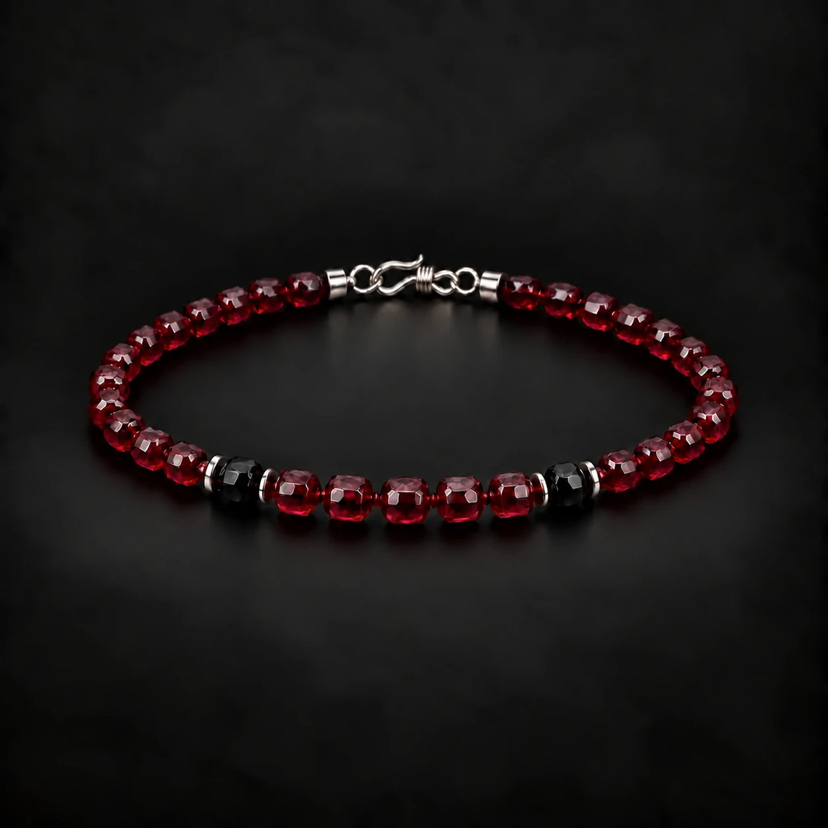 Garnet & Black Obsidian Bracelet with S925 Silver