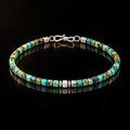 Natural turquoise cube bracelet showing its full construction and small S925 infinity clasp.